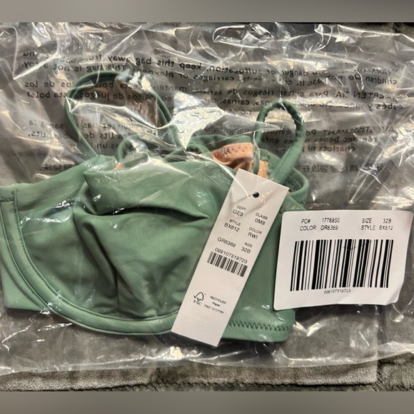 J.Crew Swim Underwire Bikini Top Sage Green Rustic Willow Size 32B NWT - Picture 3 of 3